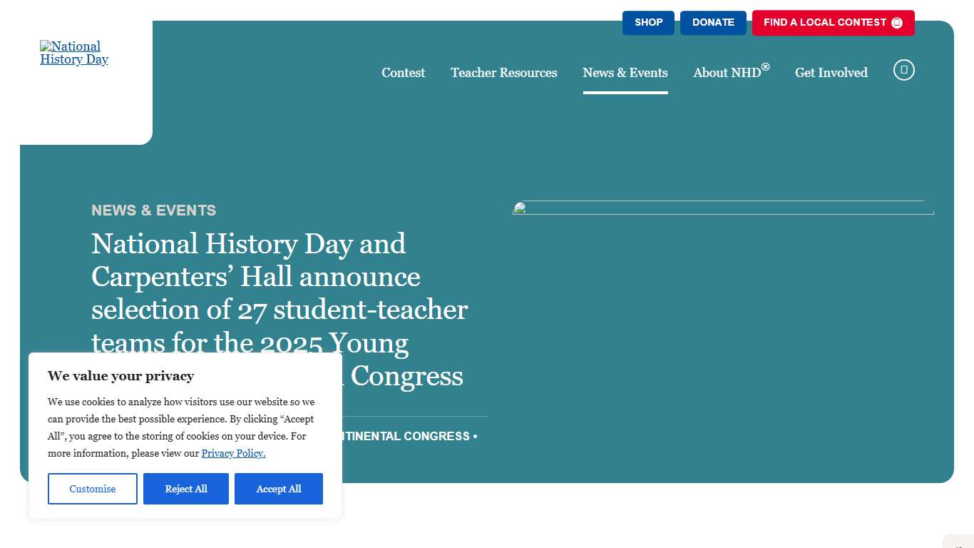 National History Day and Carpenters' Hall announce selection of 27 student-teacher teams for the 2025 Young People's Continental Congress - National History Day