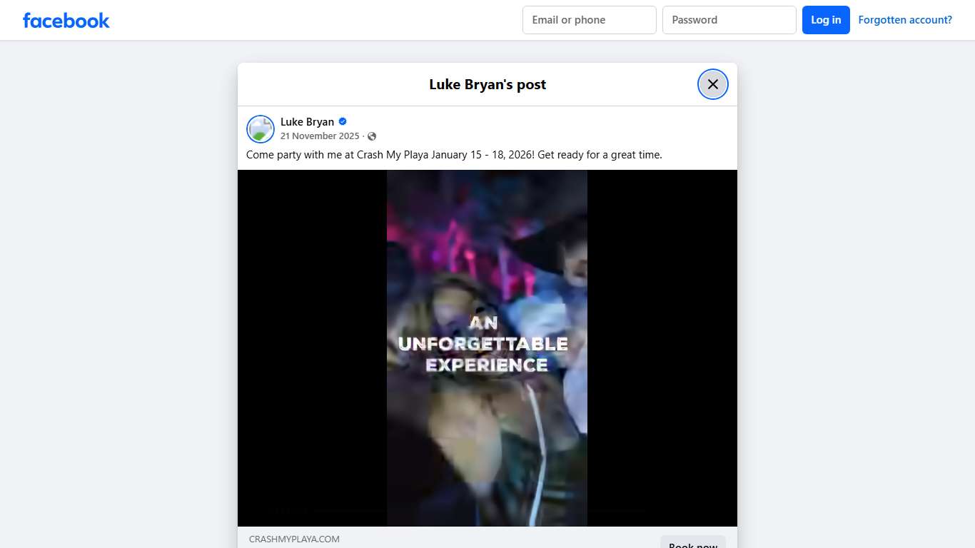 Luke Bryan - Come party with me at Crash My Playa January... Facebook